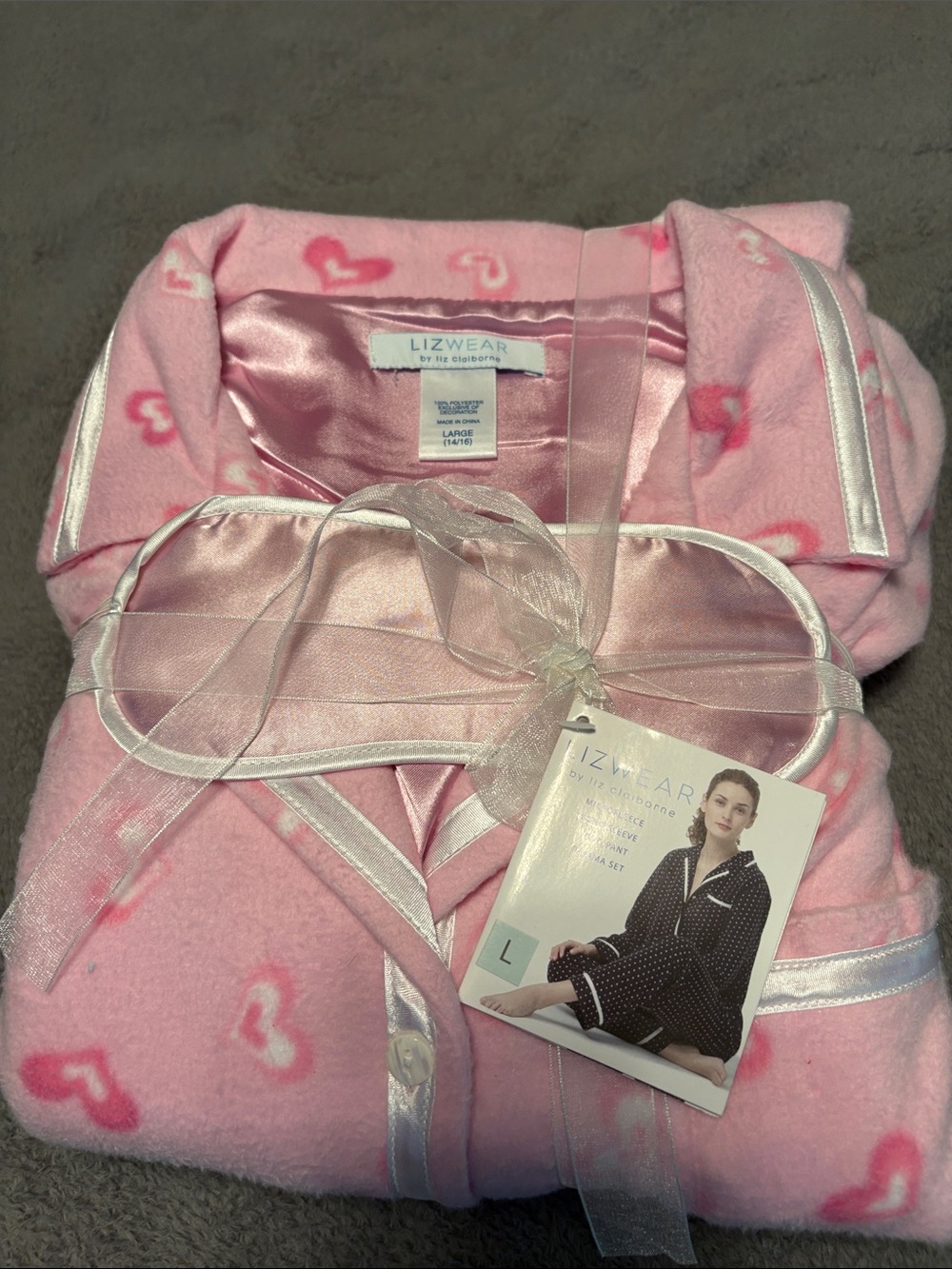 Pink Heart Plush Pajama Set - Women's Large NWT